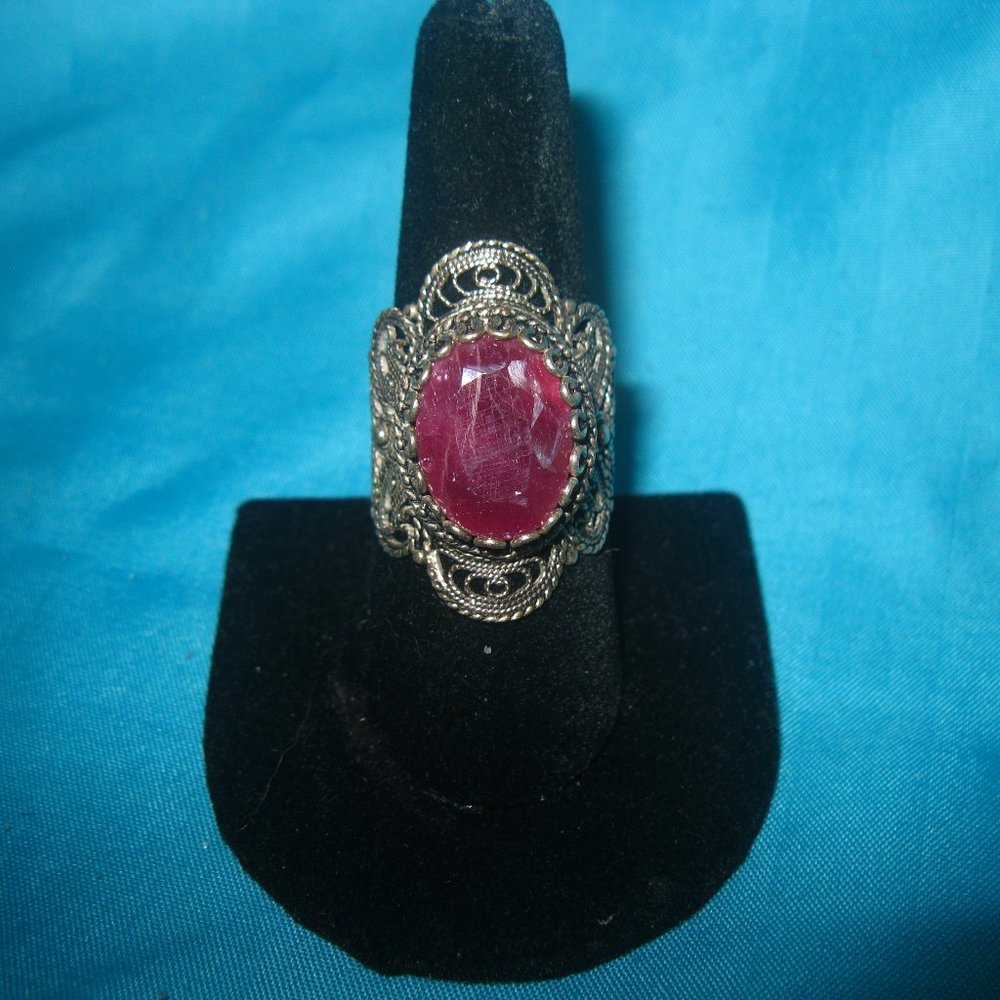 Sterling Silver Natural Ruby Ring - image 1